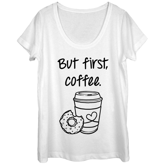 fifth sun Women's CHIN UP But First Coffee Cup Scoop Neck