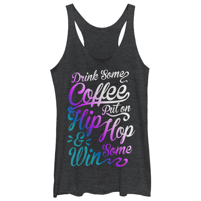 fifth sun Women's CHIN UP Coffee and Hip Hop Cursive Racerback Tank Top