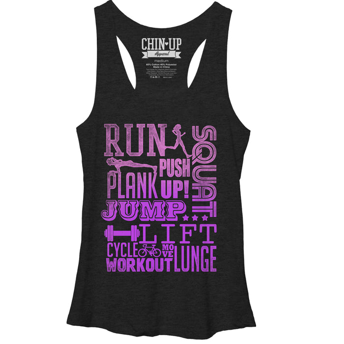 fifth sun Women's CHIN UP Run Squat Jump Workout Racerback Tank Top
