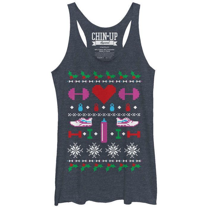 fifth sun Women's CHIN UP Ugly Christmas Workout Racerback Tank Top