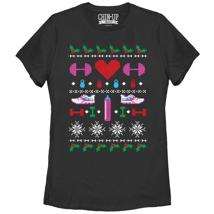 fifth sun Women's CHIN UP Ugly Christmas Workout T-Shirt