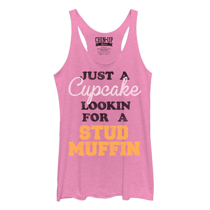 fifth sun Women's CHIN UP Valentine Cupcake Looking for Stud Muffin Racerback Tank Top