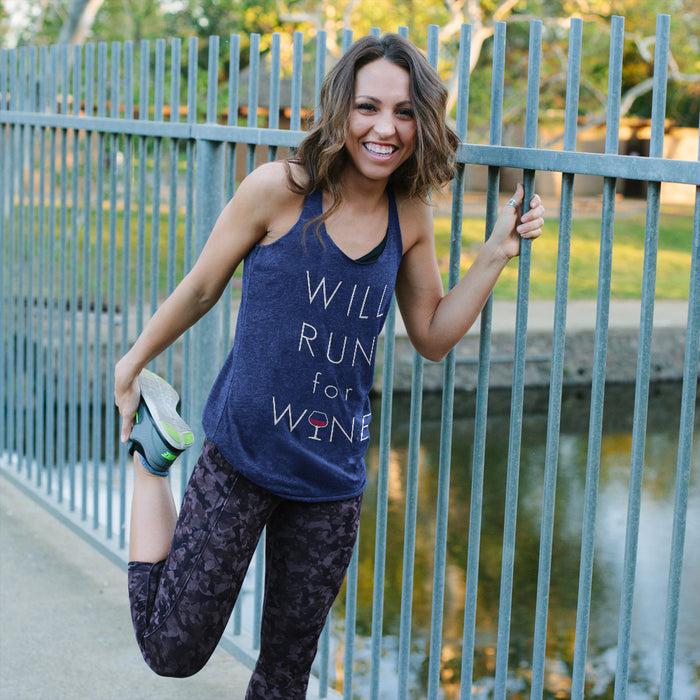 Fifth Sun Women's CHIN UP Will Run For Wine Glass Racerback Tank Top