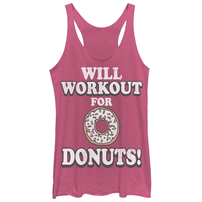 fifth sun Women's CHIN UP Will Work Out For Donuts Racerback Tank Top