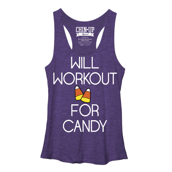 fifth sun Women's CHIN UP Will Workout for Candy Racerback Tank Top