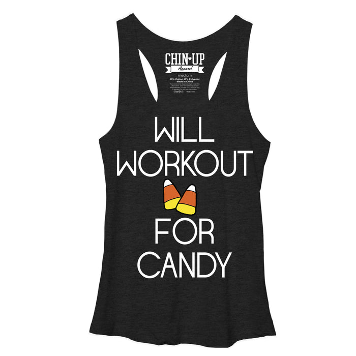 fifth sun Women's CHIN UP Will Workout for Candy Racerback Tank Top