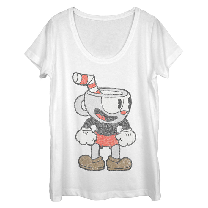 fifth sun Women's Cuphead Vintage Close-Up Scoop Neck
