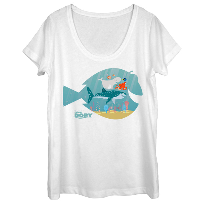 fifth sun Women's Finding Dory Fish Frame Scoop Neck