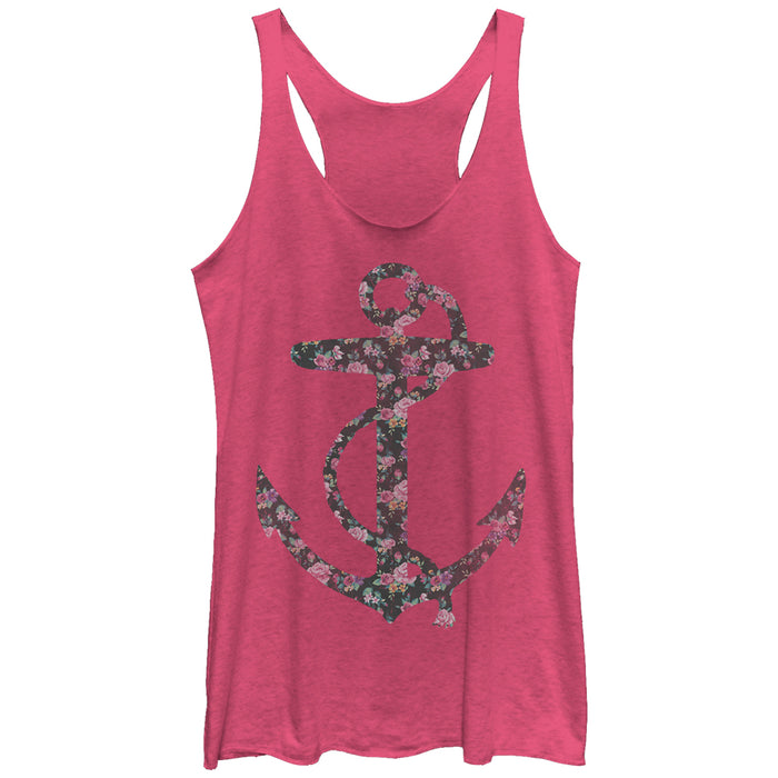 fifth sun Women's Lost Gods Nautical Floral Print Anchor Racerback Tank Top