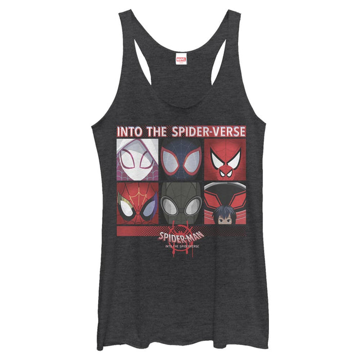 fifth sun Women's Marvel Spider-Man: Into the Spider-Verse Mask Collage Racerback Tank Top