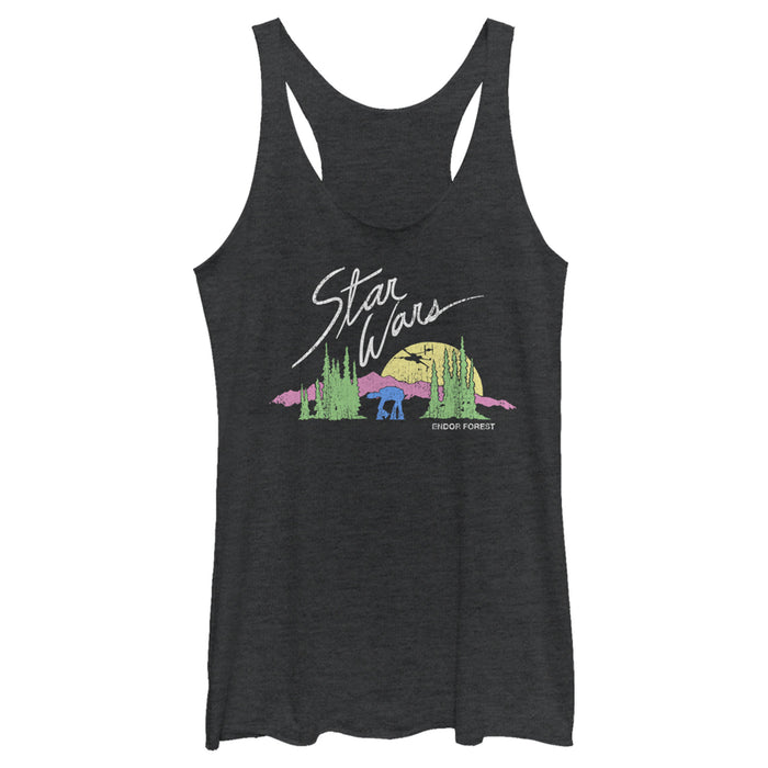 fifth sun Women's Star Wars Endor Forest Retro Sunset Racerback Tank Top