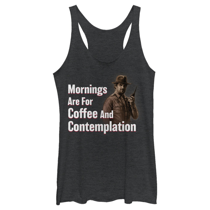 fifth sun Women's Stranger Things Hopper Coffee and Contemplation Racerback Tank Top