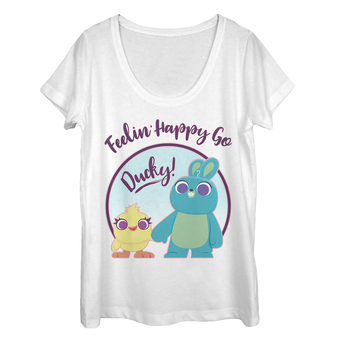 fifth sun Women's Toy Story Ducky & Bunny Feelin' Happy Scoop Neck