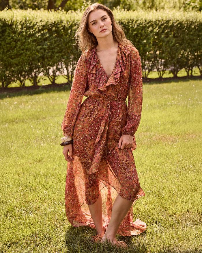 Figue Aspen Dress Kaleidoscope Paisley Cinnamon Brown