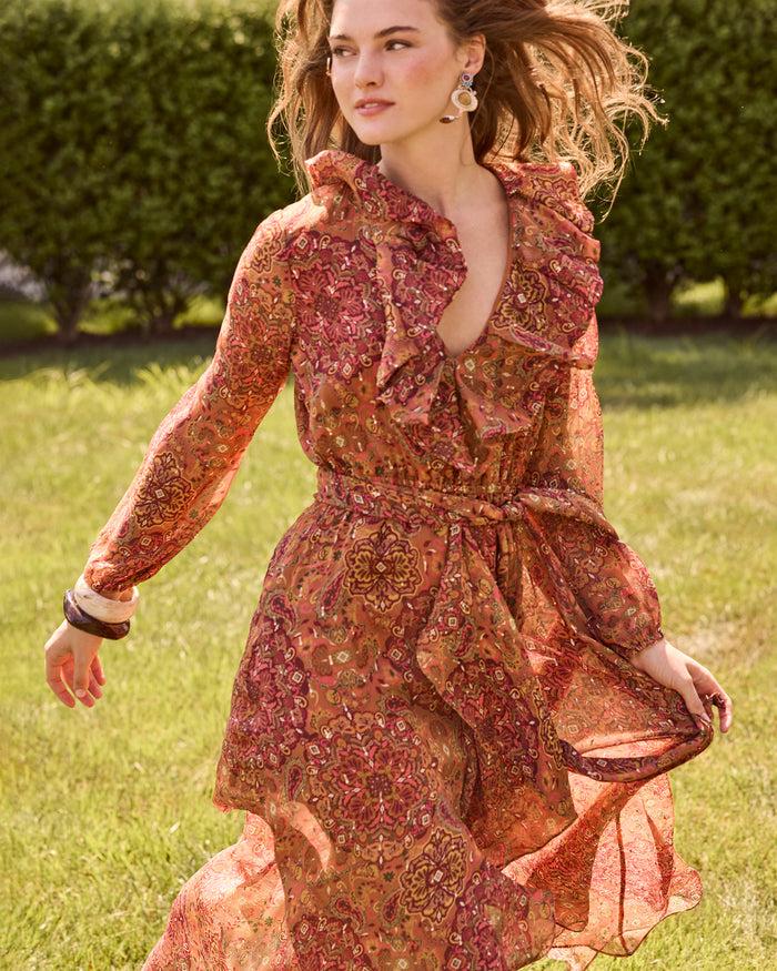 Figue Aspen Dress Kaleidoscope Paisley Cinnamon Brown