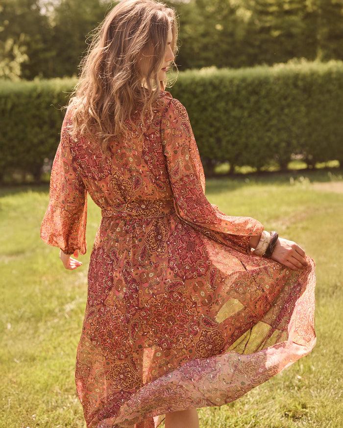 Figue Aspen Dress Kaleidoscope Paisley Cinnamon Brown