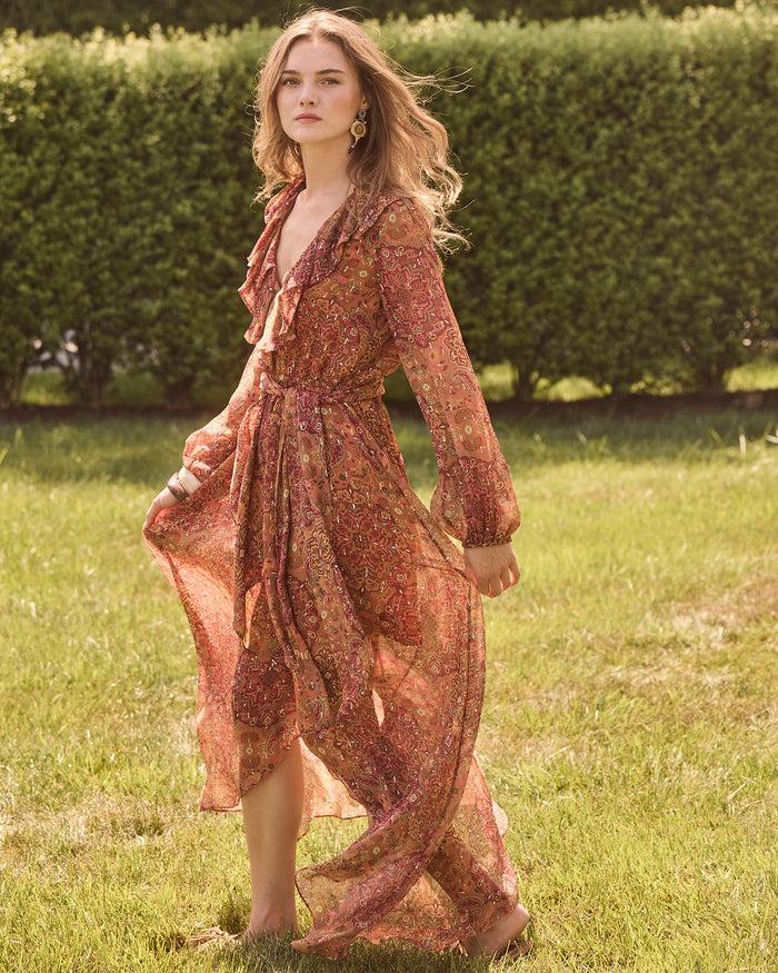figue Aspen Dress Kaleidoscope Paisley Cinnamon Brown