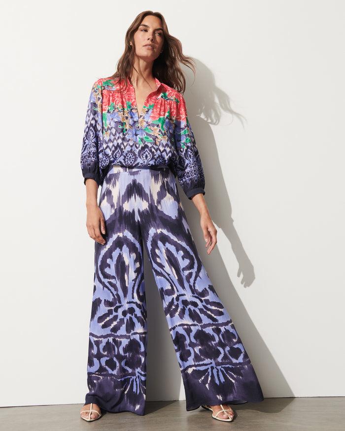 Figue Alexia Pant Hand Painted Floral Ikat Multi