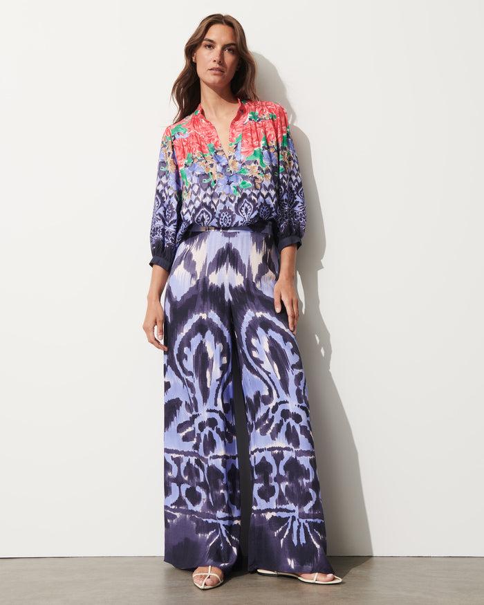 Figue Alexia Pant Hand Painted Floral Ikat Multi