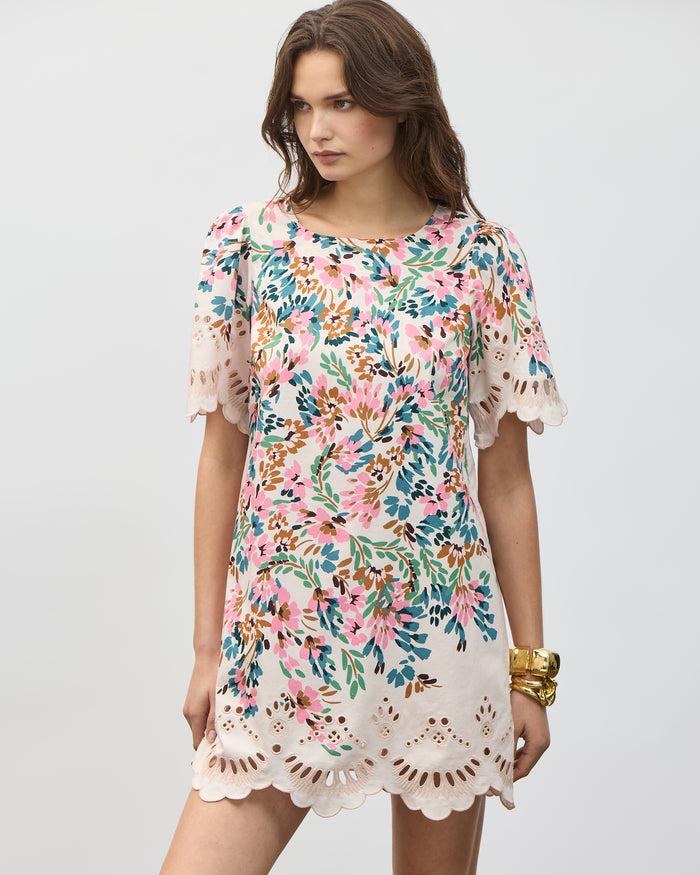 Figue April Dress Confetti Floral Biscotti Beige