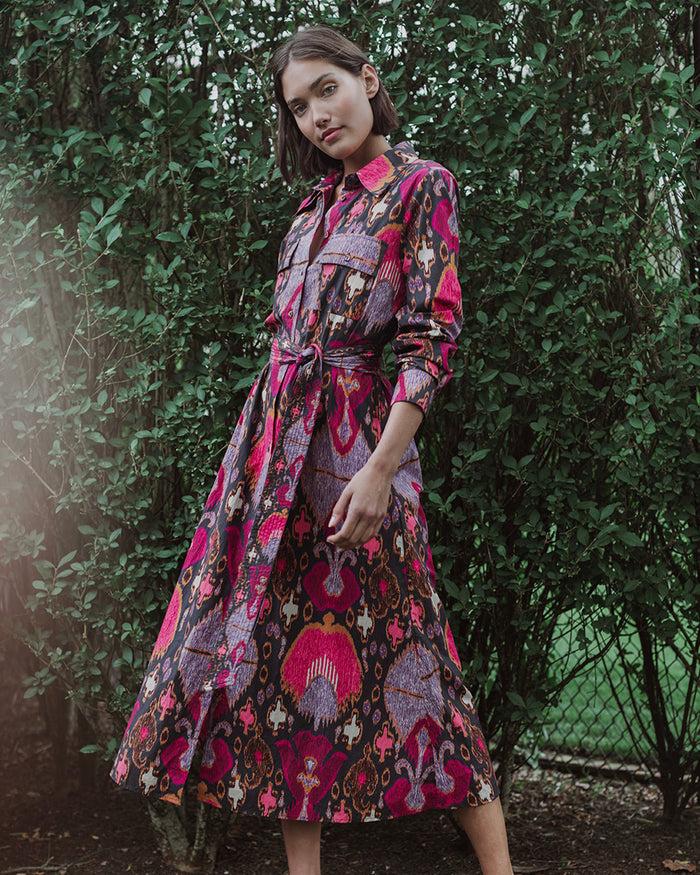 figue Bassa Dress Fan Ikat True Navy