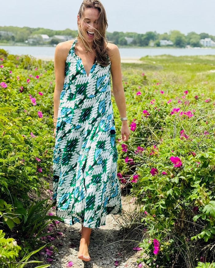 figue Betty Dress Iznik Ikat Garden Green