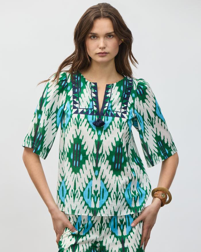 Figue Bodhi Top Iznik Ikat Garden Green