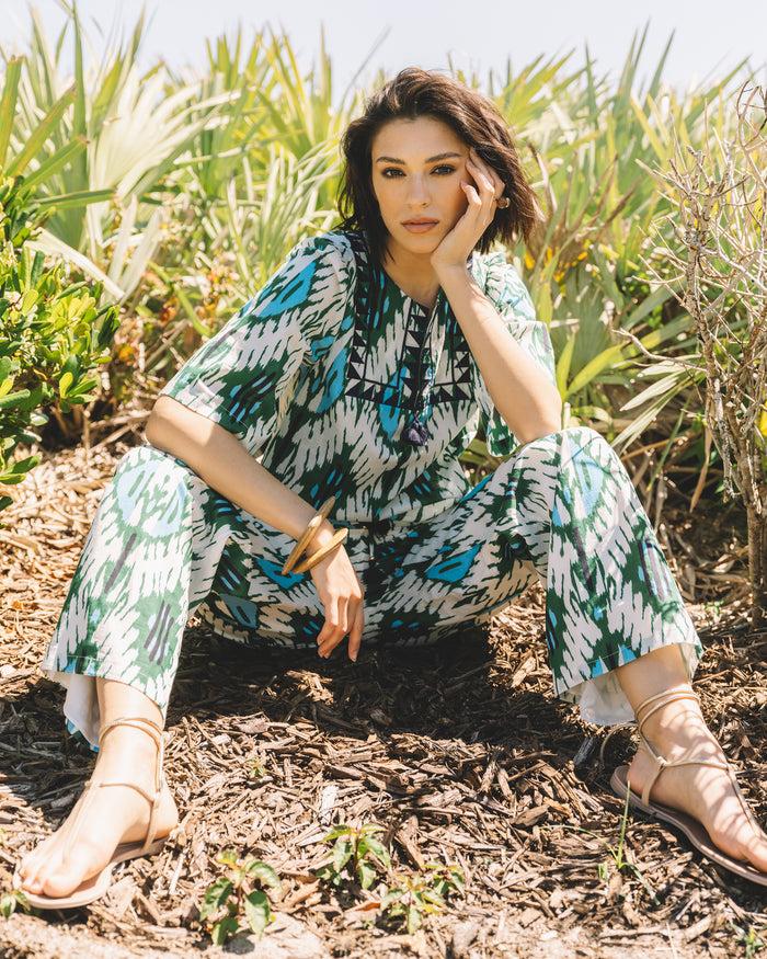 figue Bodhi Top Iznik Ikat Garden Green