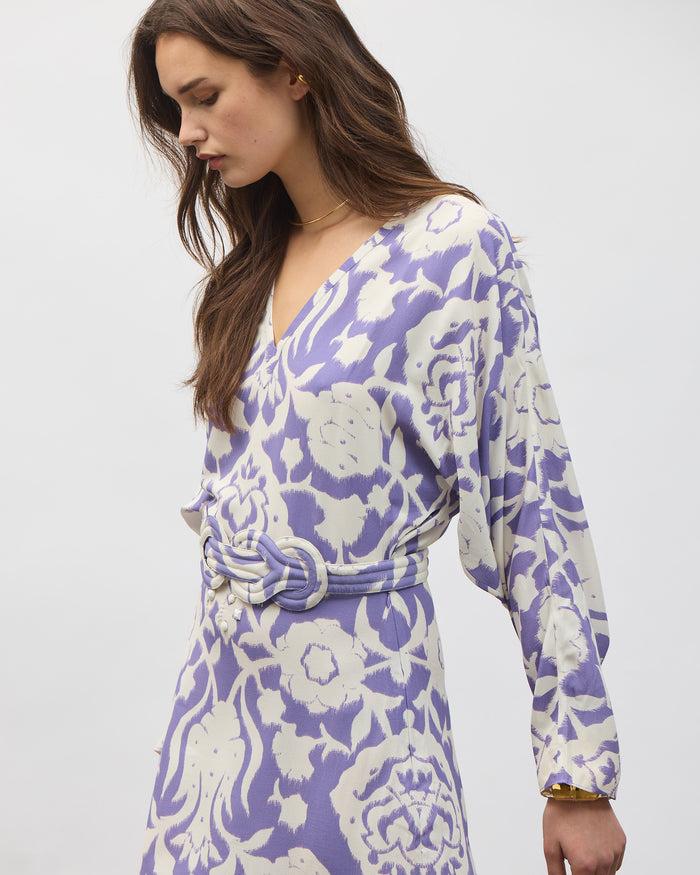 Figue Calico Dress Caspian Garden Amethyst Purple