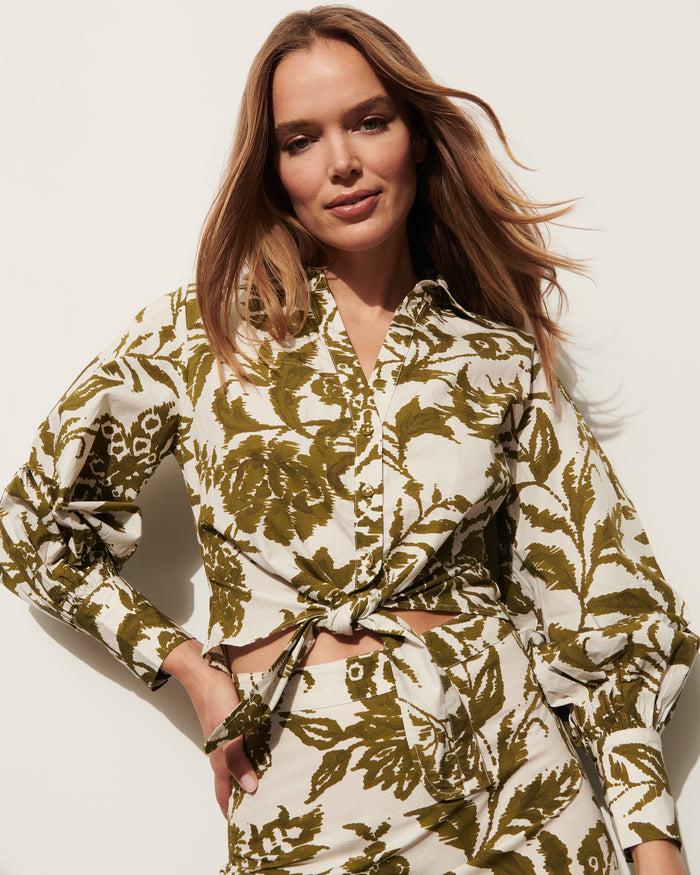 Figue Carole Top Ikat Floral Woodland Green