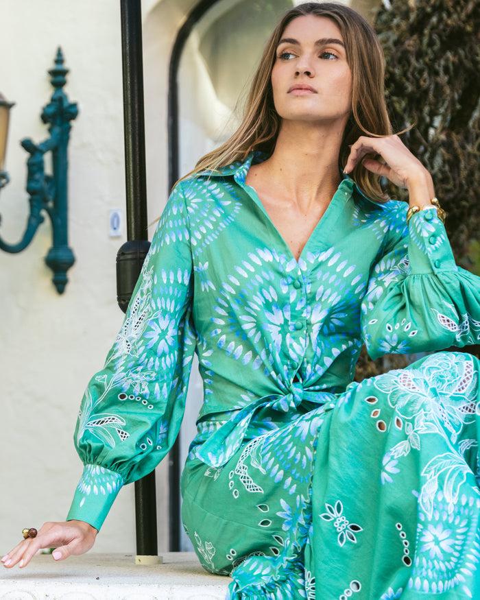 figue Carole Top Painterly Medallion Apple Green