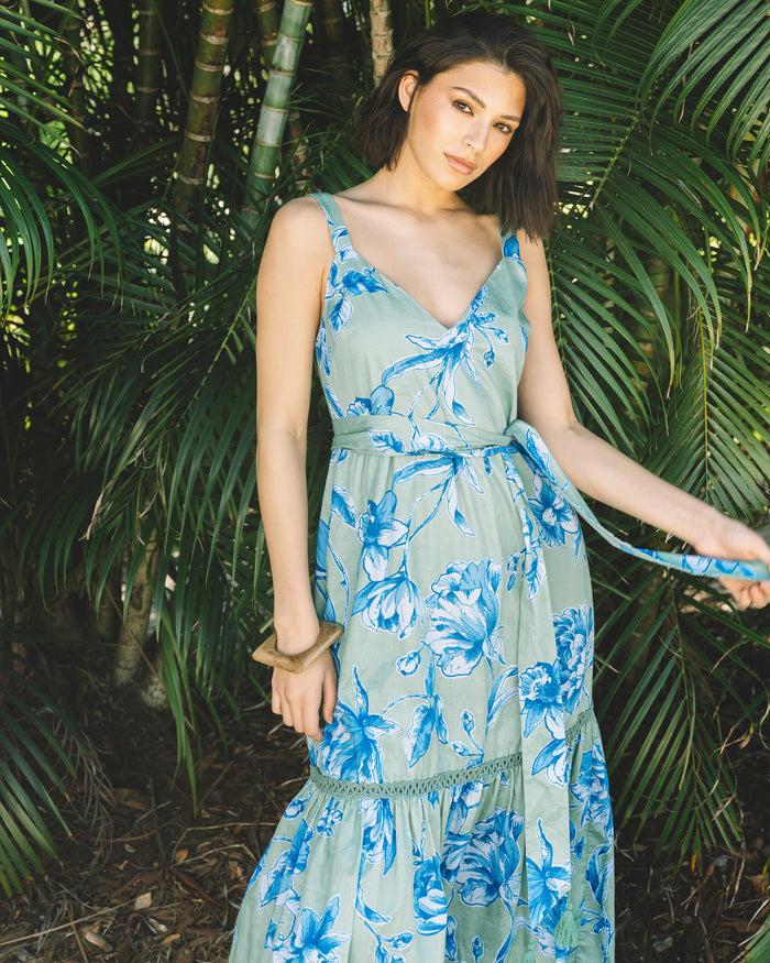 Figue Corinne Dress Floral Sketch Apple Green