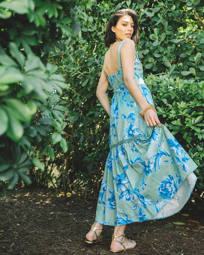 Figue Corinne Dress Floral Sketch Apple Green