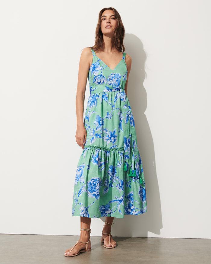 figue Corinne Dress Floral Sketch Apple Green