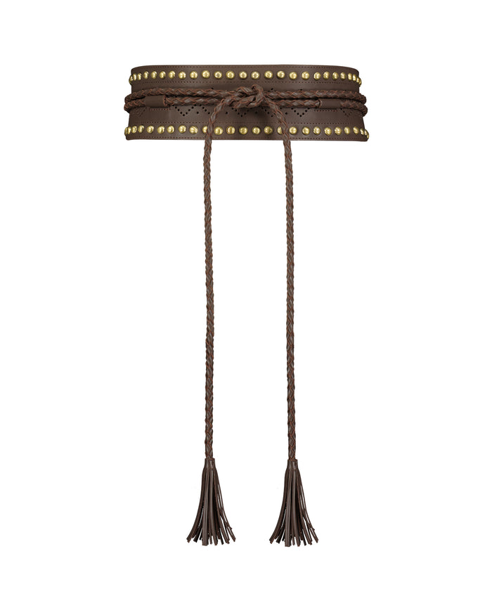 figue Dahlia Studded Wrap Belt Dark Brown