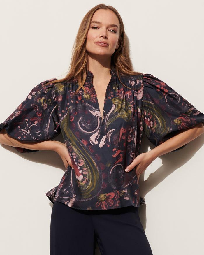 Figue Dani Top Painterly Paisley Berry Blue