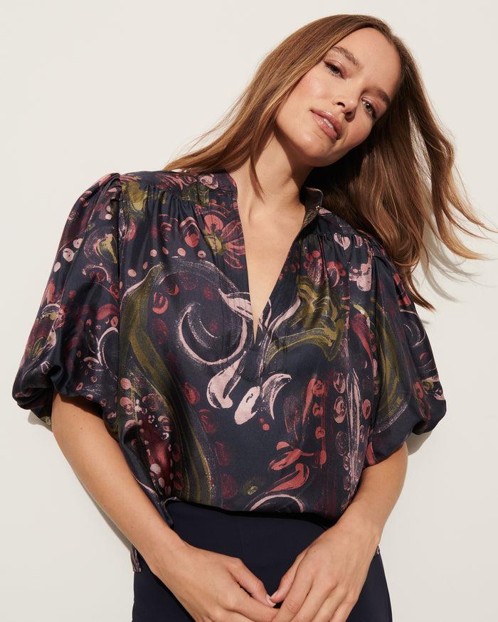 Figue Dani Top Painterly Paisley Berry Blue