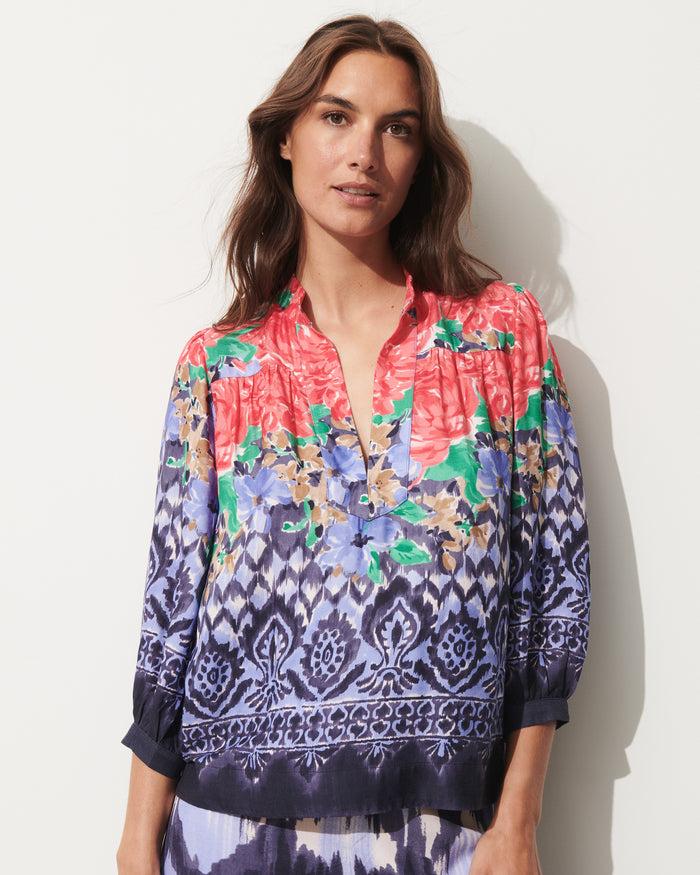 figue Danilia Top Hand Painted Floral Ikat Multi