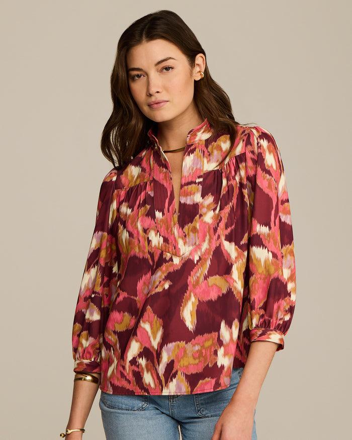 Figue Danilia Top Ikat Foliage Bordeaux Red