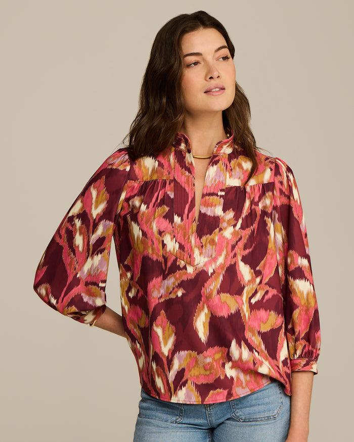 figue Danilia Top Ikat Foliage Bordeaux Red