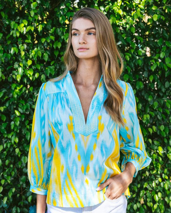 figue Danilia Top Salome Ikat Tropical Blue