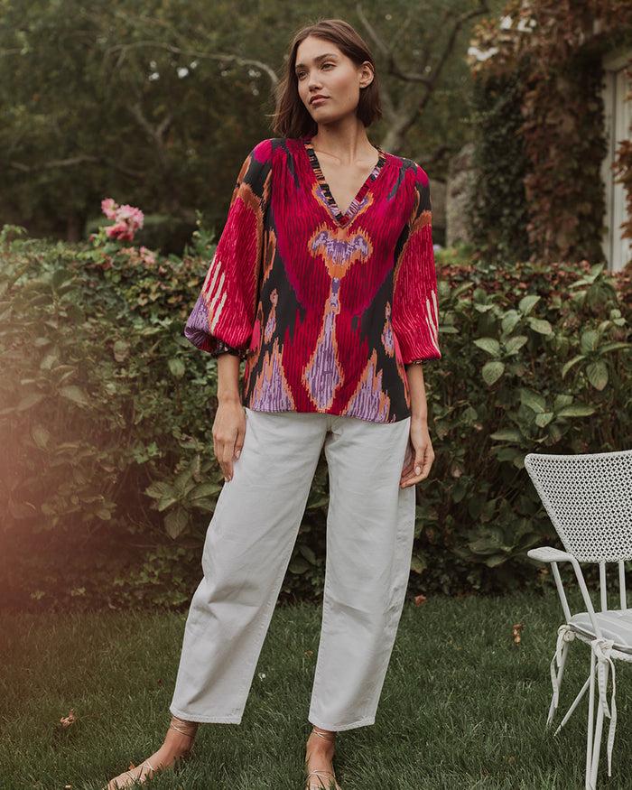 figue Dolly Top Fan Ikat True Navy