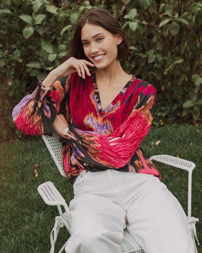 Figue Dolly Top Fan Ikat True Navy