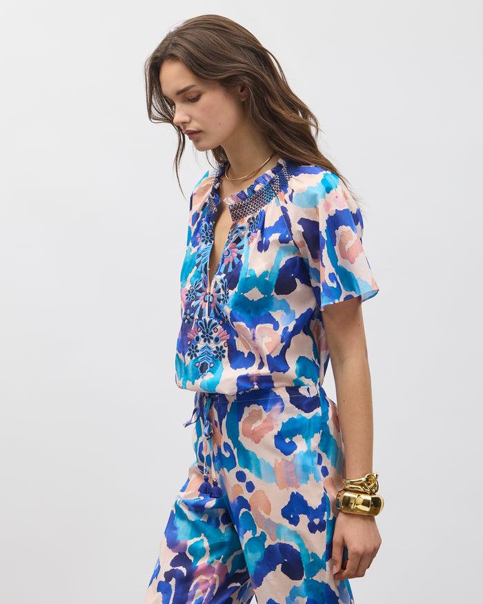 Figue Elena Top Aquarelle Ikat Shell Pink