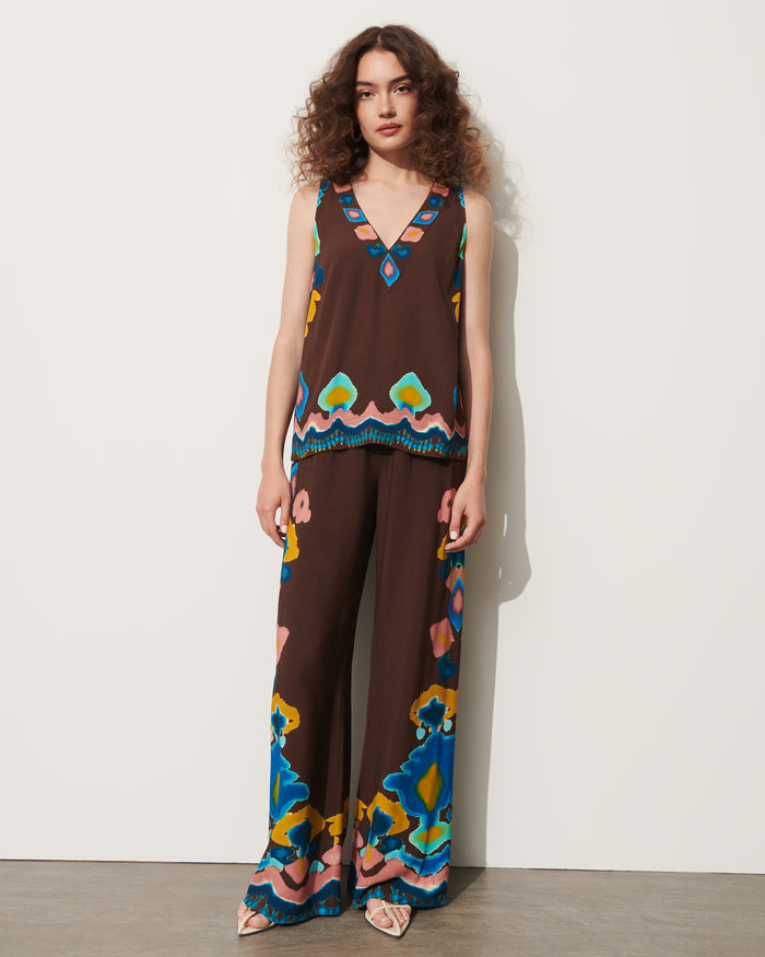 figue Farrah Top Inkblot Ikat Espresso Brown