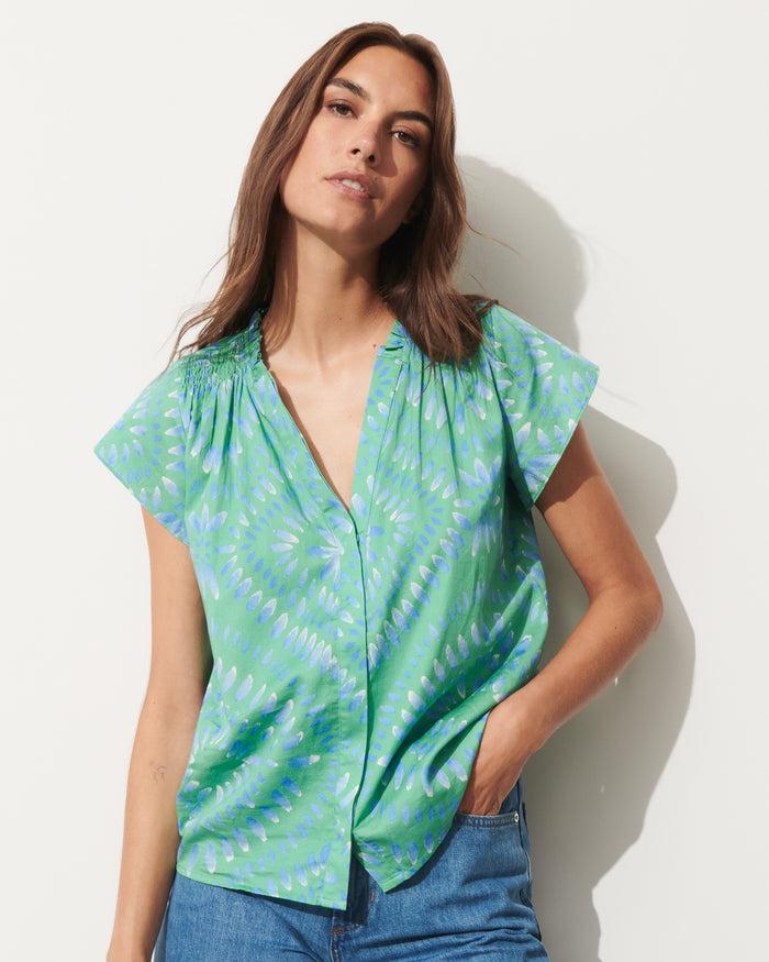 Figue Fia Top Painterly Medallion Apple Green