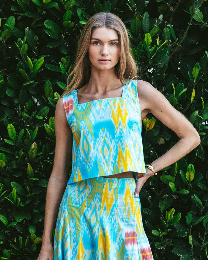 Figue Isabelle Top Salome Ikat Tropical Blue