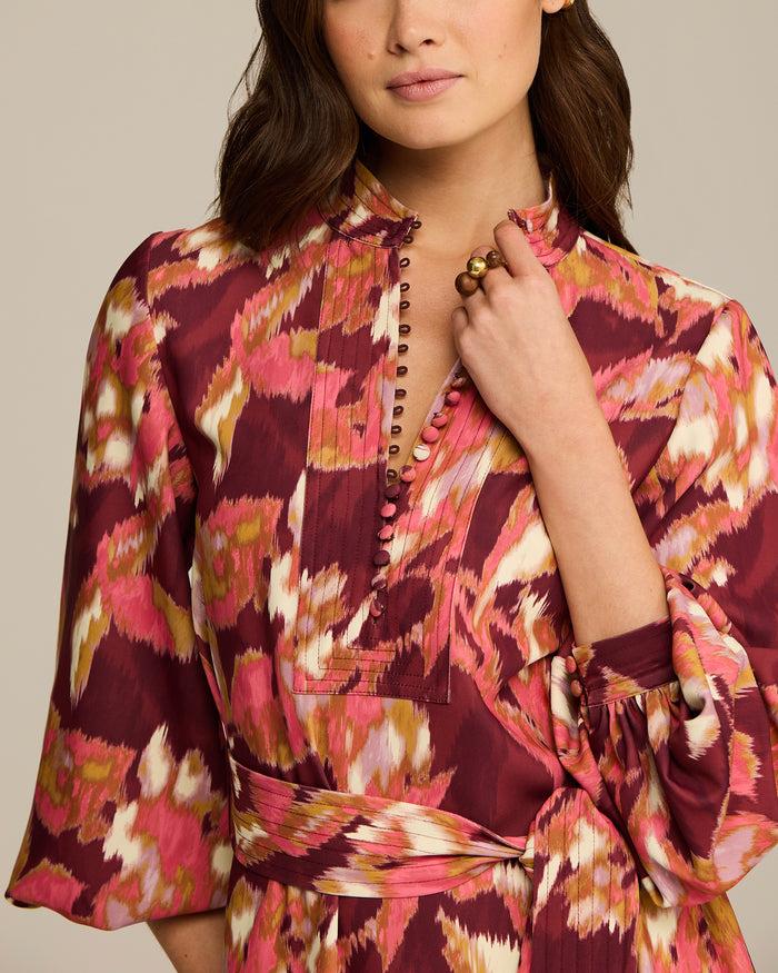 Figue Izzie Dress Ikat Foliage Bordeaux Red