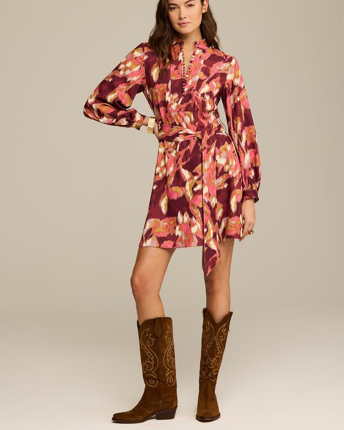 Figue Izzie Dress Ikat Foliage Bordeaux Red