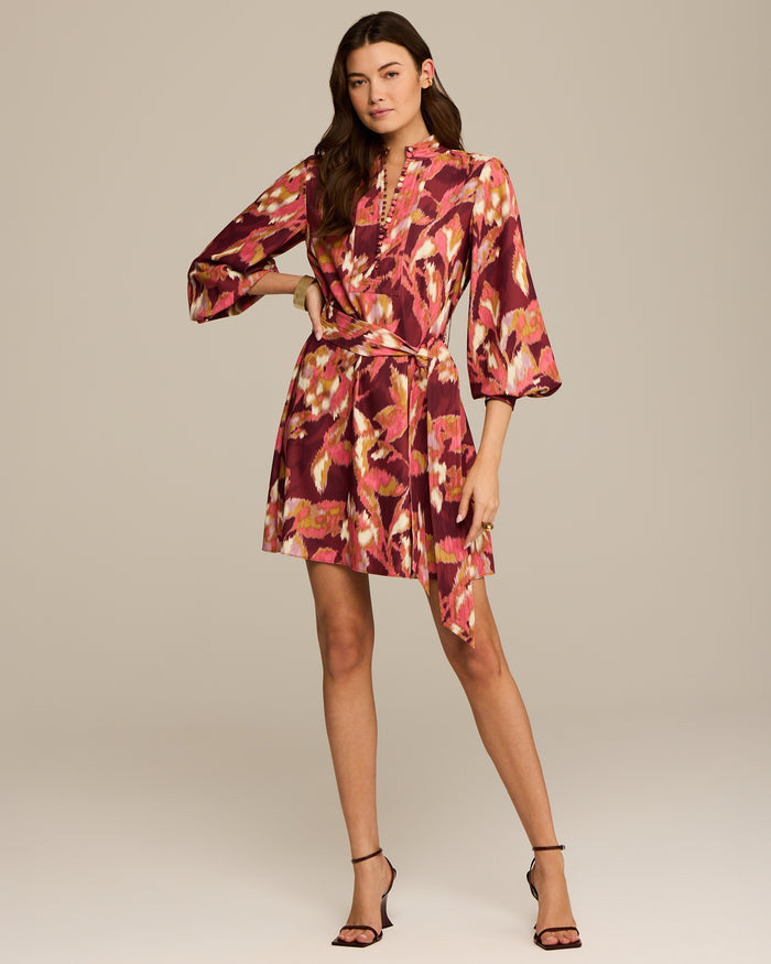 figue Izzie Dress Ikat Foliage Bordeaux Red